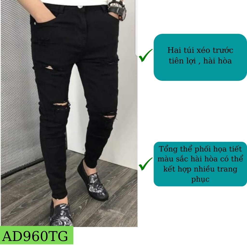 Quần Jean Nam Chất Bò Cao Cấp AD960TG Rách Họa Tiết Phong Cách Soái Ca Thời Trang TG | BigBuy360 - bigbuy360.vn