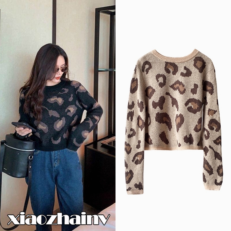 Áo Sweater Xiaozhainv Tay Dài In Họa Tiết Da Báo Phong Cách Hàn Quốc Xinh Xắn Dành Cho Nữ | BigBuy360 - bigbuy360.vn