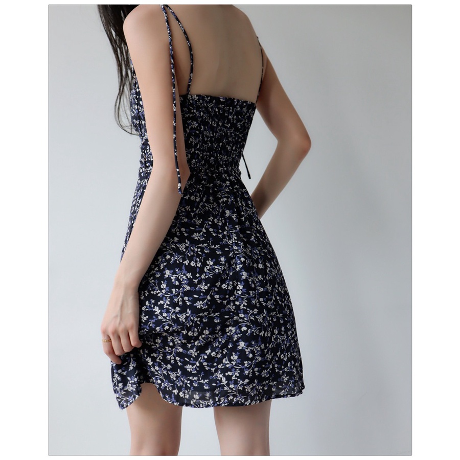 Đầm hoa ZHELIHANGFEI quấn ngực nhấn eo phối dây thời trang xinh xắn cho nữ