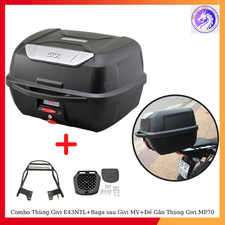 Combo Thùng Sau Givi E43NTL+ Baga Sau Givi MV + Đế Gắn Thùng Givi MP70N Gắn Cho Xe Winner 150/X - Exciter 2009/2011/150