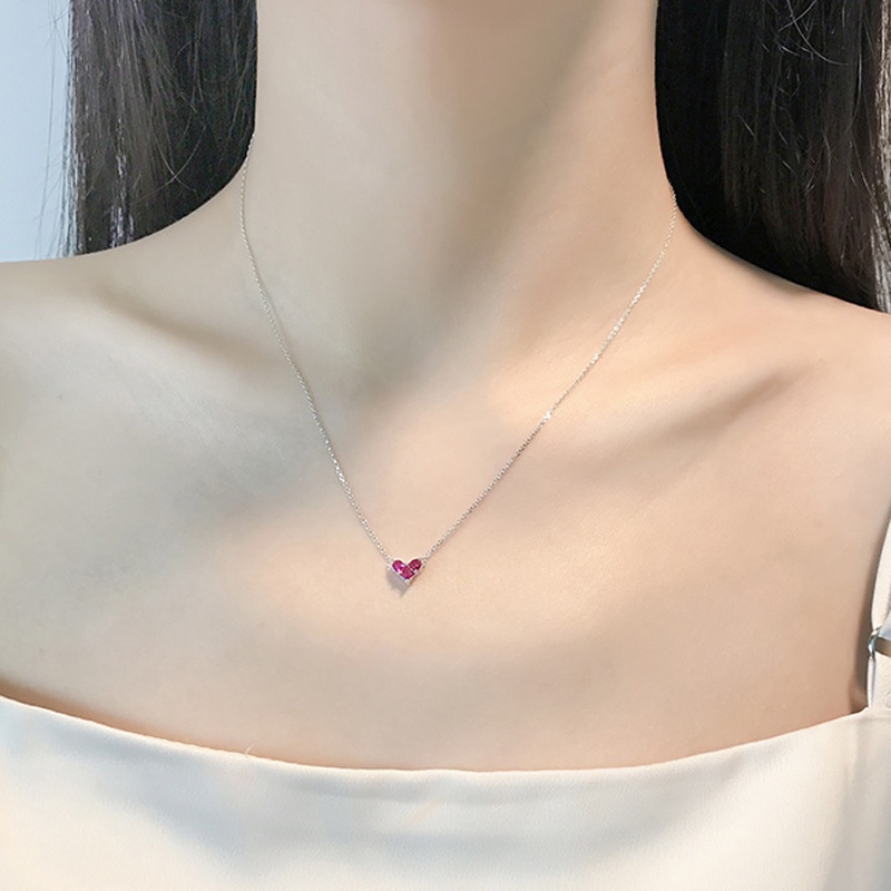 Thời Trang Vòng cổ Mặt Trái Tim Đính Đá Zircon Đỏ