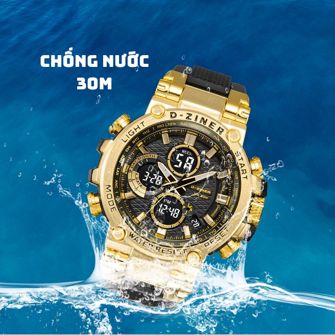 Đồng Hồ Điện Tử Nam D-ZINER 8275 Chống Nước 30M Viền Thép Dây Cao Su Kèm Hộp Thiếc -