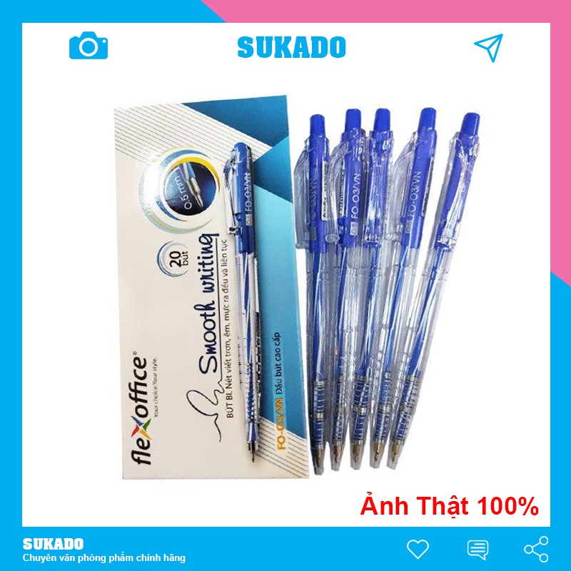 Bút bi xanh thiên long nhiều màu FO-03, Đầu Bút 0.5mm SUKADO BUTFO-03