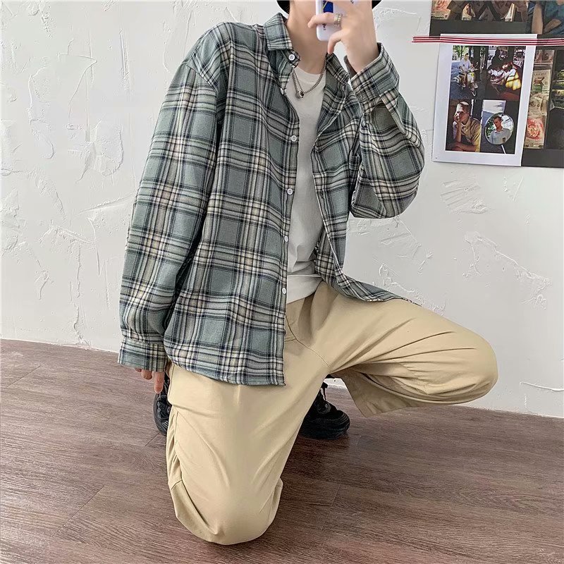 Áo sơ mi tay dài họa tiết sọc ca rô size M-3XL phong cách Hàn Quốc thời trang dành cho nam