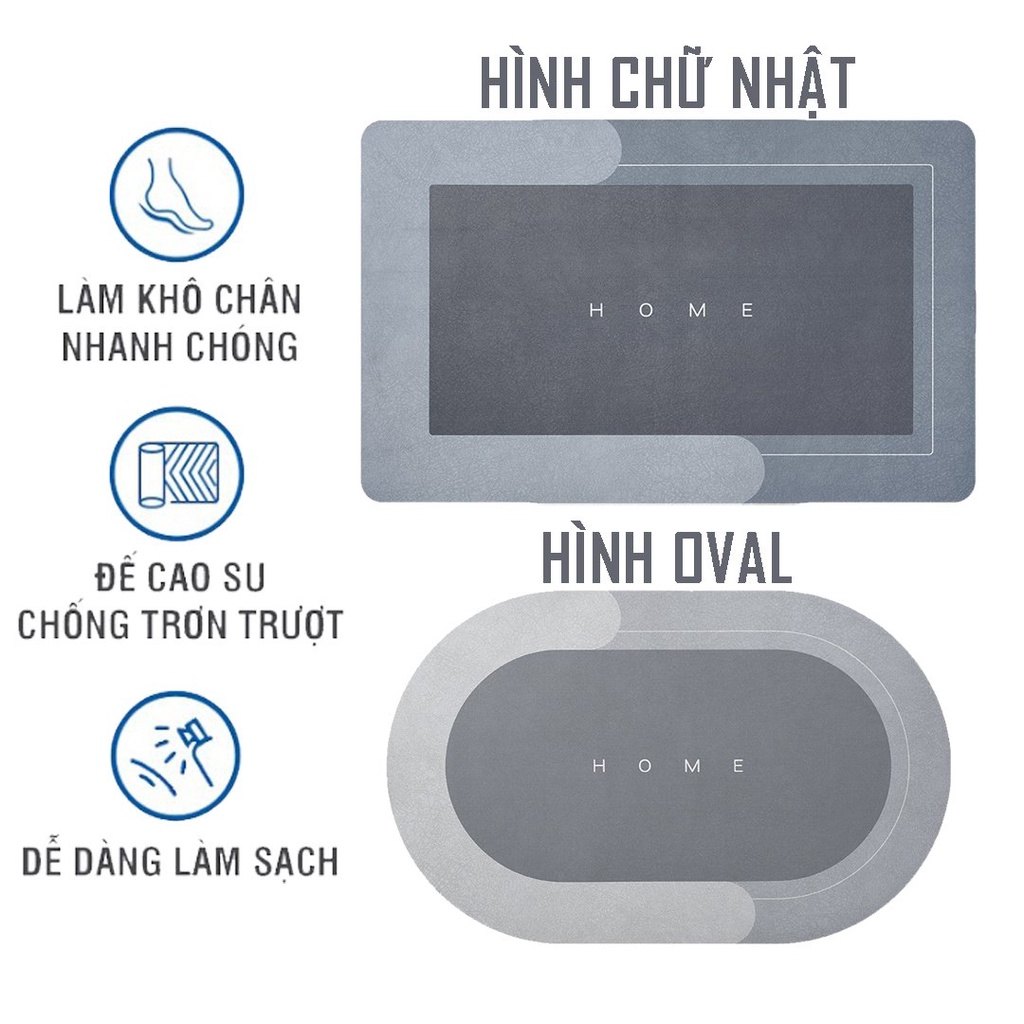 Thảm Lau Chân Chống Trượt, Vải Nappa Thấm Hút Tốt OVAL, Hình Chữ Nhật  (loại 1 thấm hút tốt hơn), Phù Hợp Cho Gia Đình