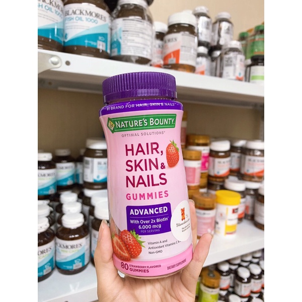 Kẹo đẹp da móng tóc 2x Biotin- Nature’s Bounty Advanced 6000mcg Dâu