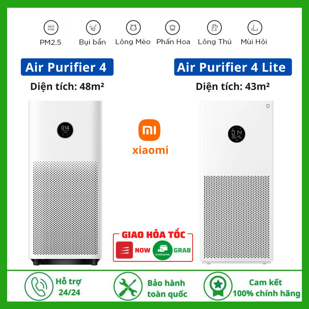 Máy lọc không khí Xiaomi Mi Air Purifier 4/4 lite lọc bụi bẩn, mùi hôi, phấn hoa, lông thú nuôi bảo vệ sức khỏe gia đình