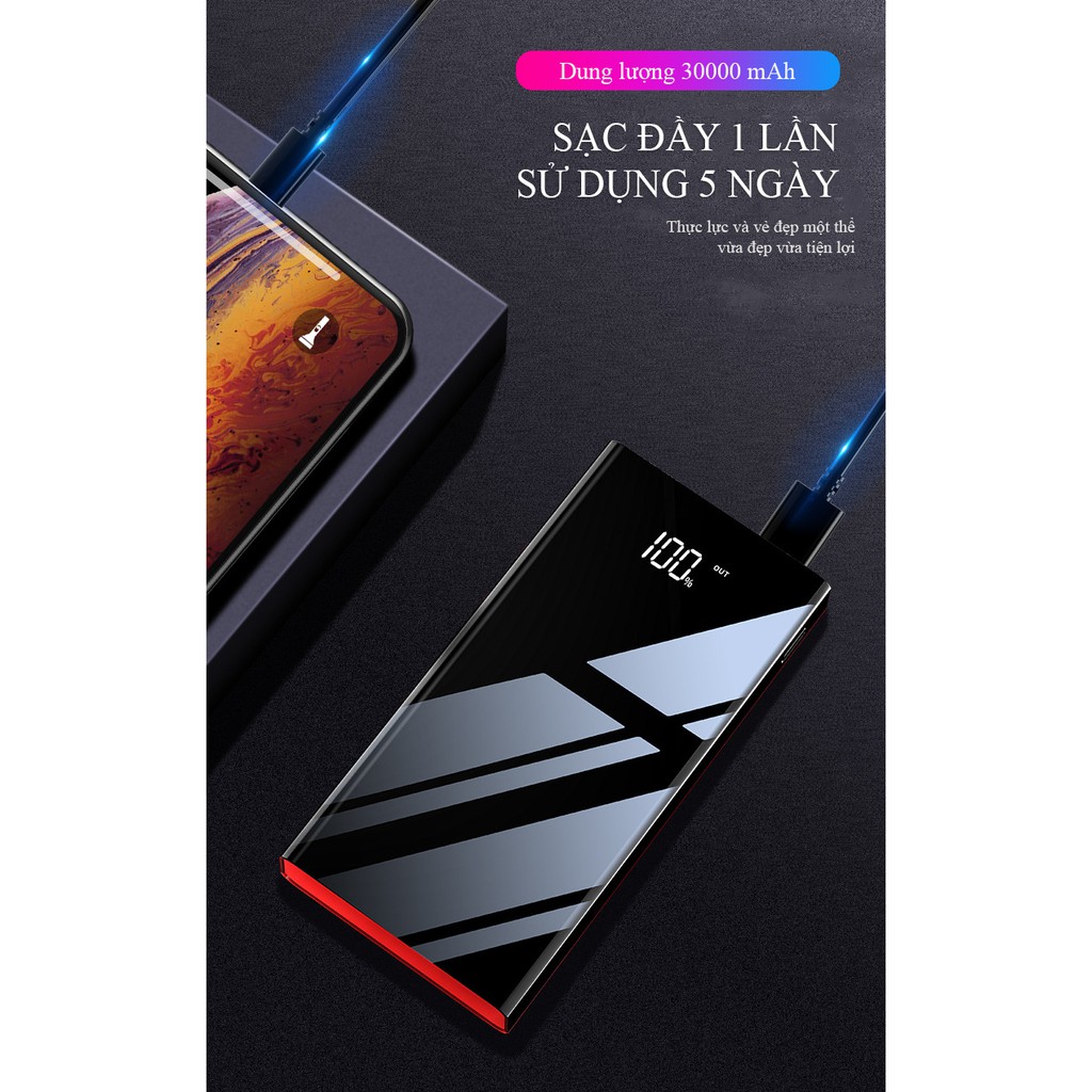 Pin Sạc Dự Phòng 30000mAh Polymer 3M thích hợp dùng iPhone XiaoMi OPPO AUS VIVO mini nhỏ gọn tiện nghi cầm theo sạc nhan