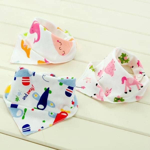 Set 10 Khăn Yếm Tam Giác Cotton 2 Lớp, Cúc Bấm