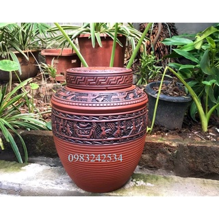 Chum sành ngâm rượu bát tràng 10l ,15l,20l,50l hàng cao cấp đắp nổi họa tiết trống đồng