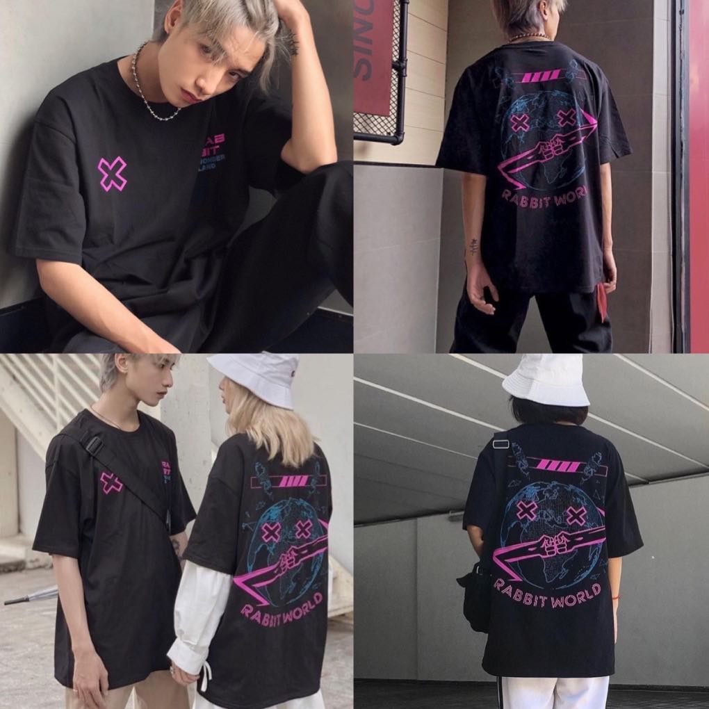 Áo thun unisex from rộng cổ tròn tay lỡ ferrsize 38-70kg - Rabbit World