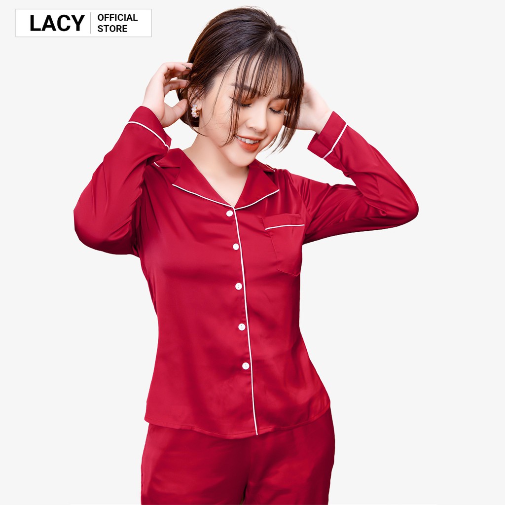 Đồ Bộ Nữ Lụa Pháp Tay Dài Quần Dài  Viền Trắng Có Túi Kiểu Pijama Cao Cấp Hàng Thiết Kế Thương Hiệu H253