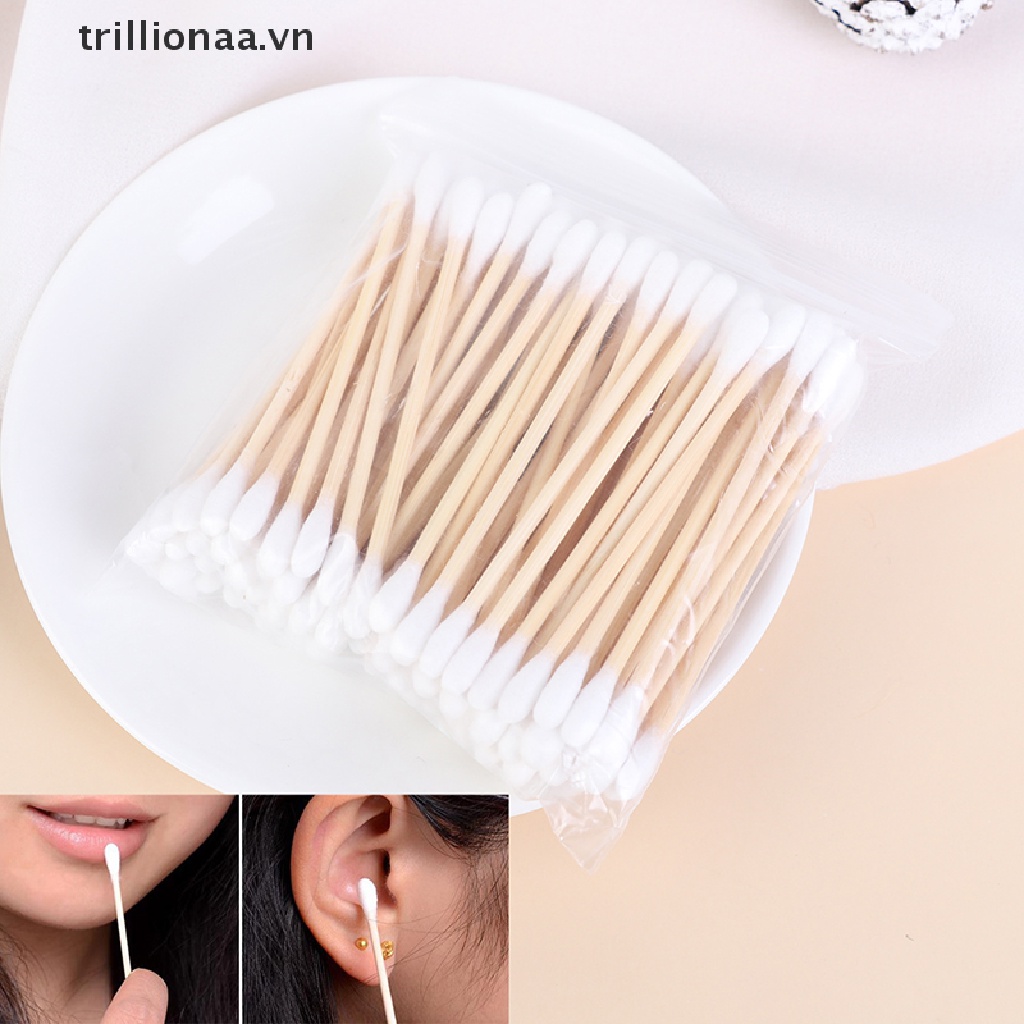 Set 100 Tăm Bông Cotton Hai Đầu Dùng Một Lần Trang Điểm