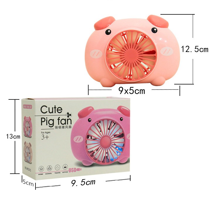 Quạt mini cầm tay Cute Pig Fan 3313 pin sạc , Có đèn Led- Tặng kèm dây đeo cổ | BigBuy360 - bigbuy360.vn