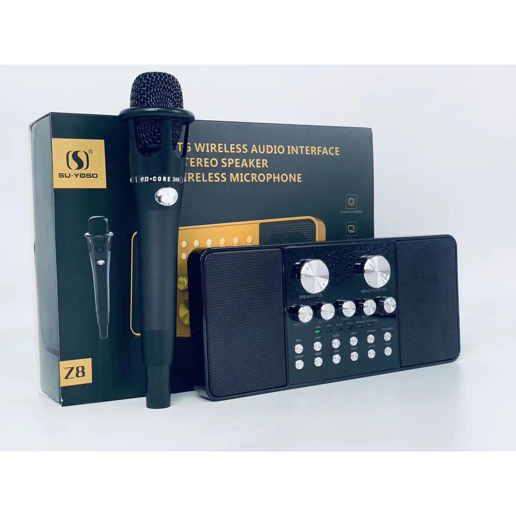 Combo thu âm kèm hai míc không dây, loa bluetooth,, míc hát kèm loa Combo Thu Âm SU-YOSD Z8 (SoundCard + Micro + Loa)