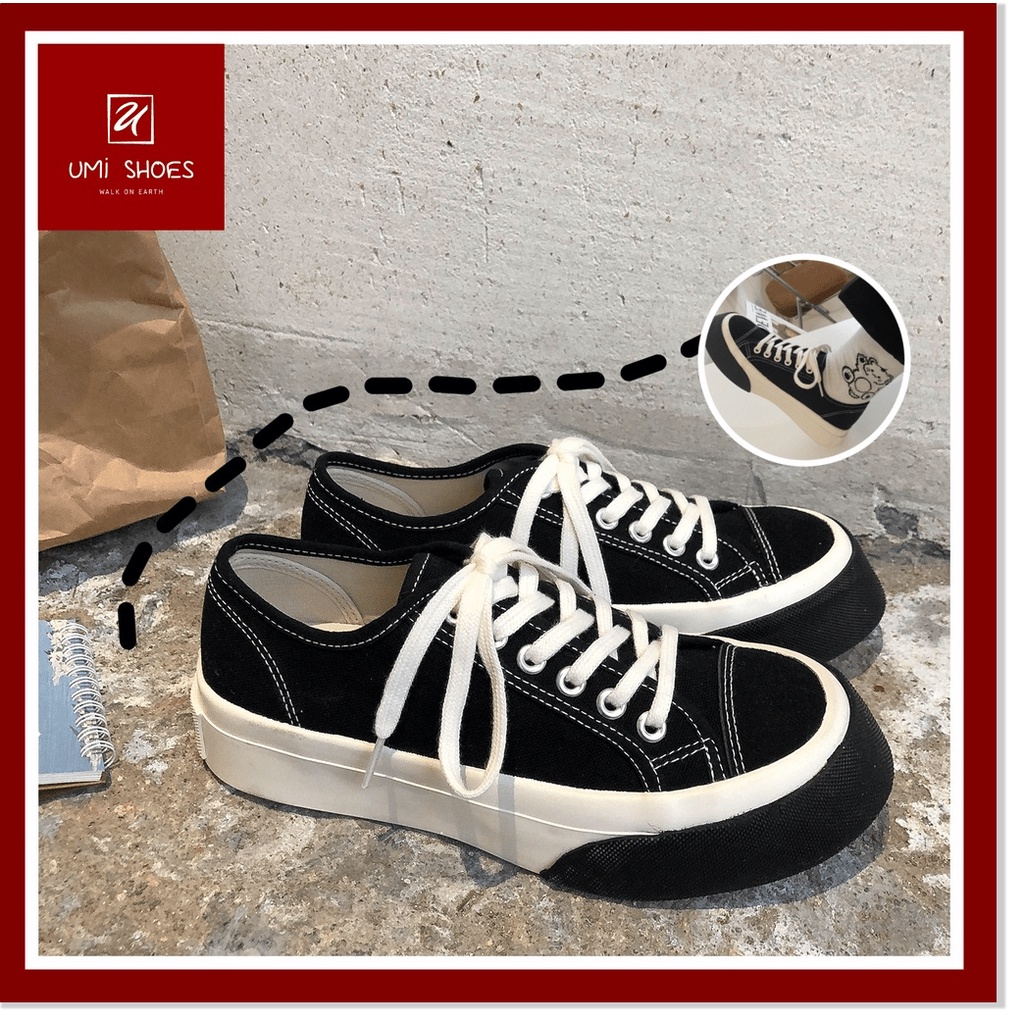 🆘 Giày thể thao nữ vải canvas đế bằng bánh mì cao 4cm hot mới ulzzang retro màu đen/xanh/kem đẹp bata basic ☆╮𝕂ℍ𝕆 𝔾�