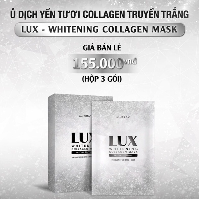 Ủ trắng da lux tinh chất collagen yến tươi hộp 3 gói