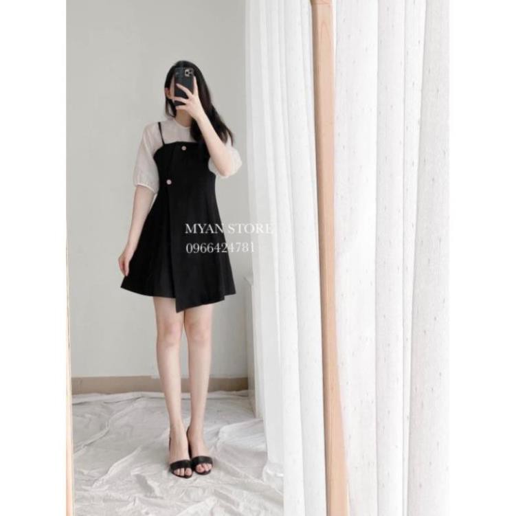 ĐẦM YẾM, VÁY YẾM VẠT LỆCH CÚC MIX CHÂN VÁY VOAN TRẮNG | BigBuy360 - bigbuy360.vn