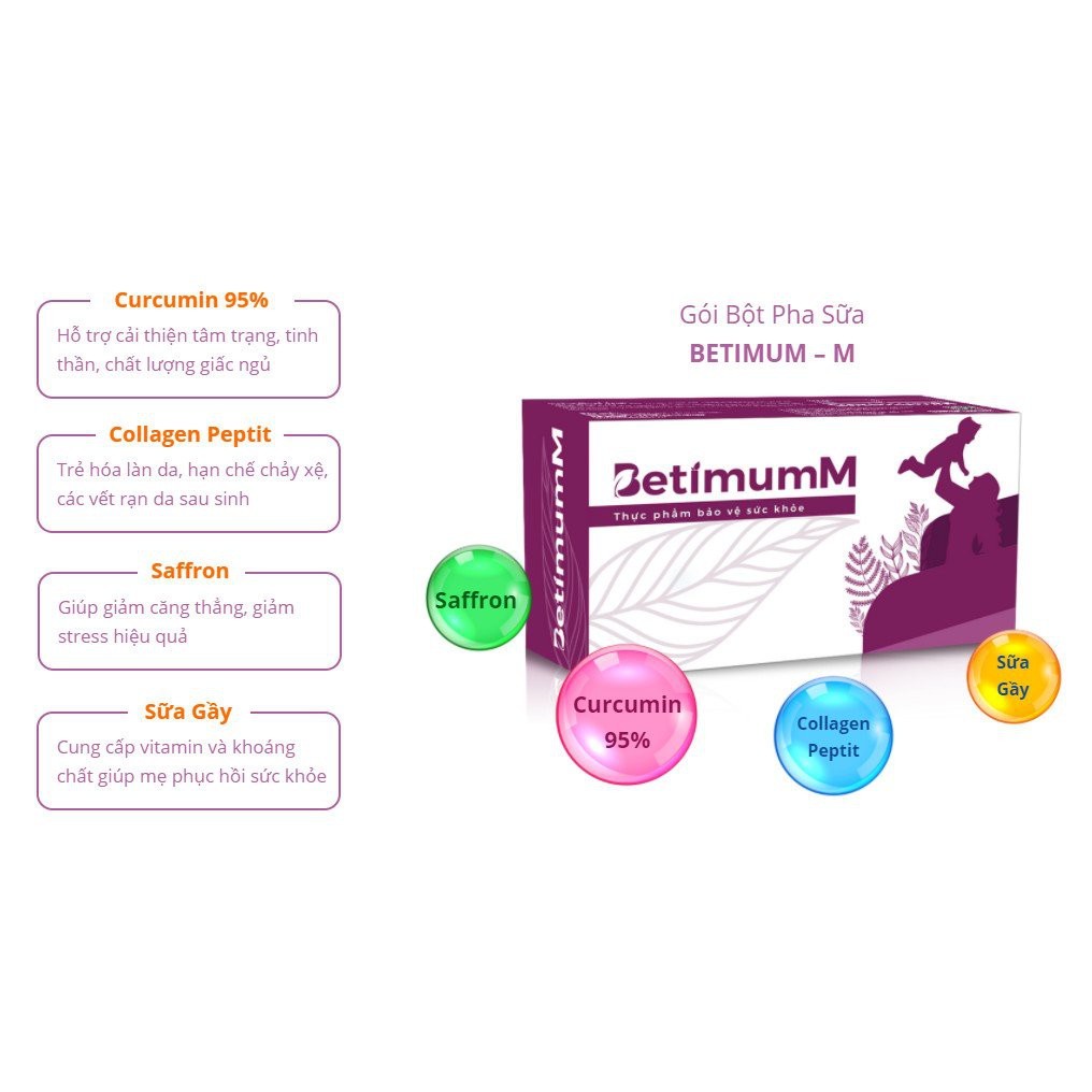 Bột pha lợi sữa cốm sau sinh Betimum-M giúp mẹ giảm căng thẳng, ngủ ngon và sâu giấc hơn - Hộp 14 gói
