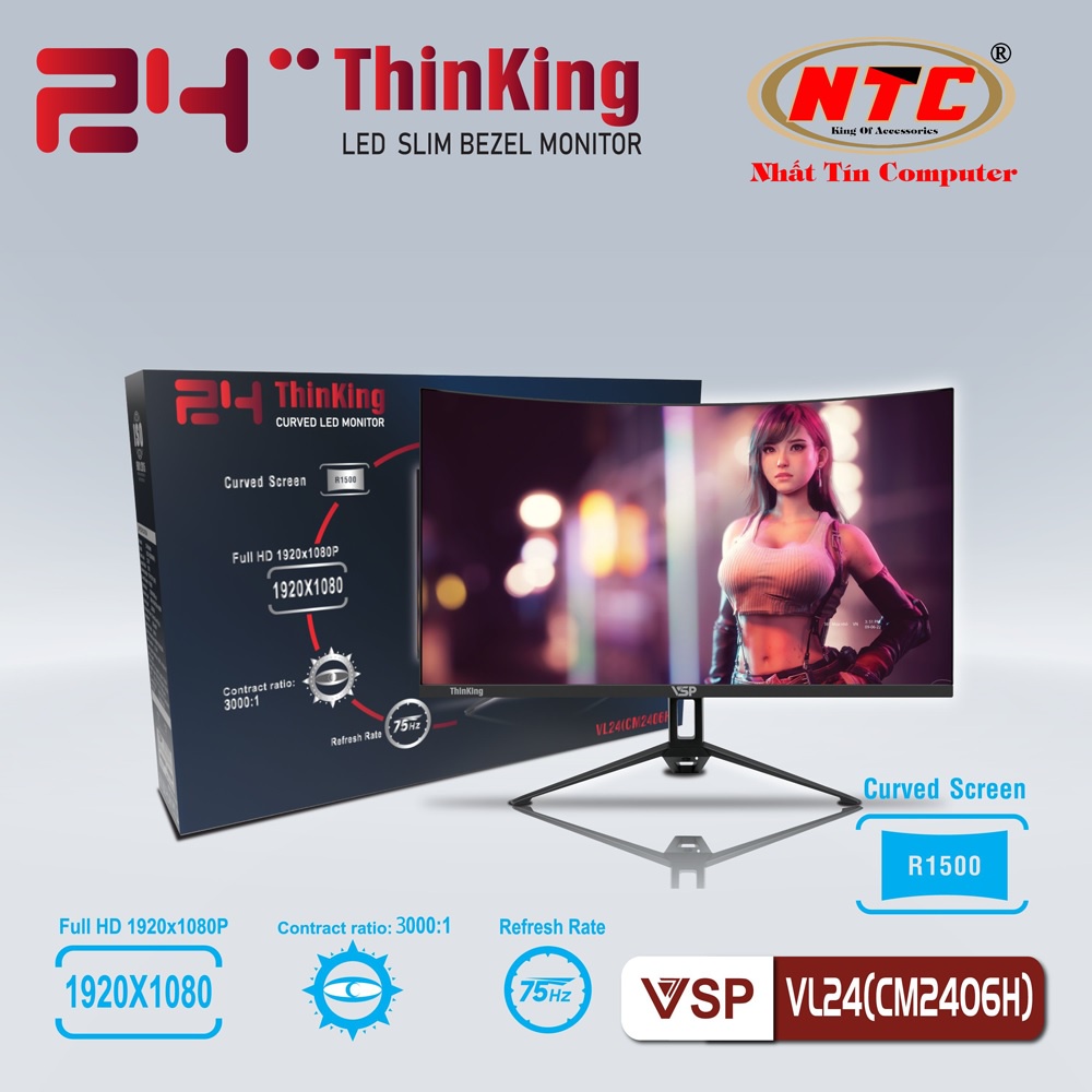 Màn hình máy tính Cong - Full Viền VSP 24 Inch  VL24(CM2406H),Bảo hành 24 Tháng(Đổi mới 05 Tháng Đầu) - Hàng Chính Hãng