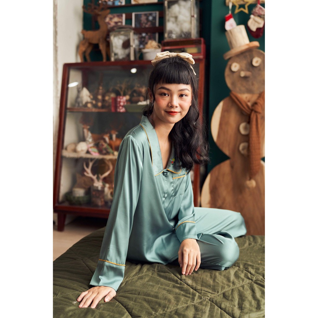 VIBES Đồ bộ Pijama dài tay Lụa trơn cao cấp Bean Long Sleeve Py Set