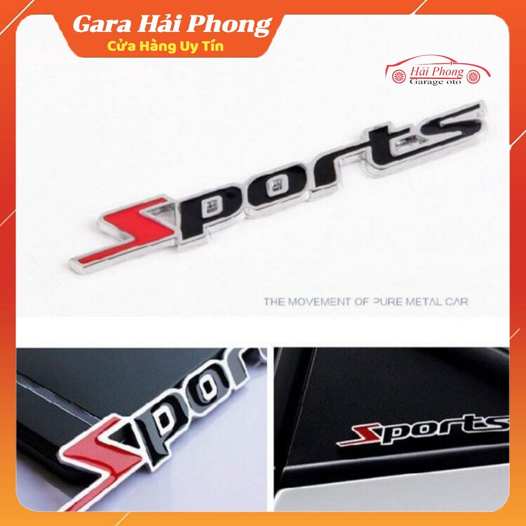 Logo chữ nổi SPORTS kim.loại trang trí ô tô xe máy