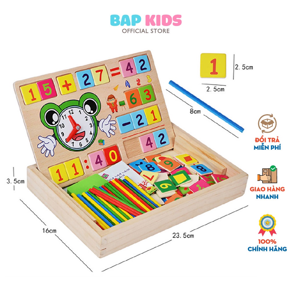 [Mã BMBAU50 giảm 10% đơn 99k] Đồ chơi gỗ Bapkids, Hộp học toán đa năng kèm que tính cho bé học tập nhận biết sớm