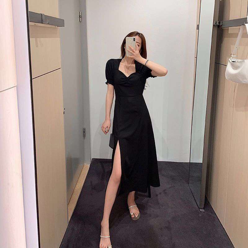 Đầm Chữ A Cổ V Tay Ngắn Xẻ Tà Kiểu Pháp Thời Trang Cho Nữ