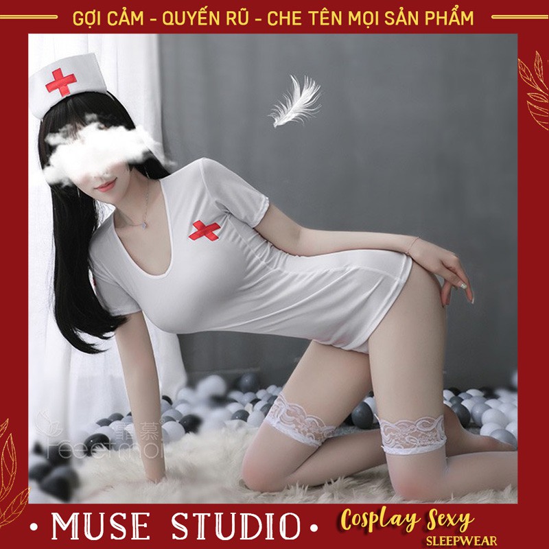 Bộ đồ ngủ cosplay nữ y tá sexy, váy đầm ngủ quyến rũ gợi cảm, set đồ 3 món siêu đẹp | BigBuy360 - bigbuy360.vn