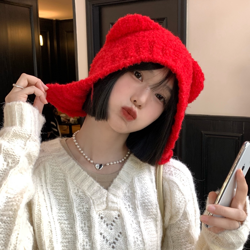 Mũ Dệt Kim Giữ Ấm Tai Gấu Hoạt Hình Thời Trang Thu Đông Phong Cách Hàn Quốc Cho Bé Gái