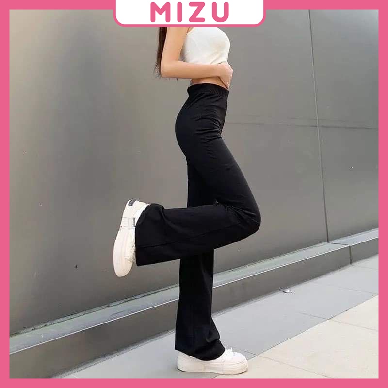 Quần ống loe nữ MIZU màu đen lưng cao co dãn bốn chiều siêu hách dáng, thời trang nữ Miu Clothing