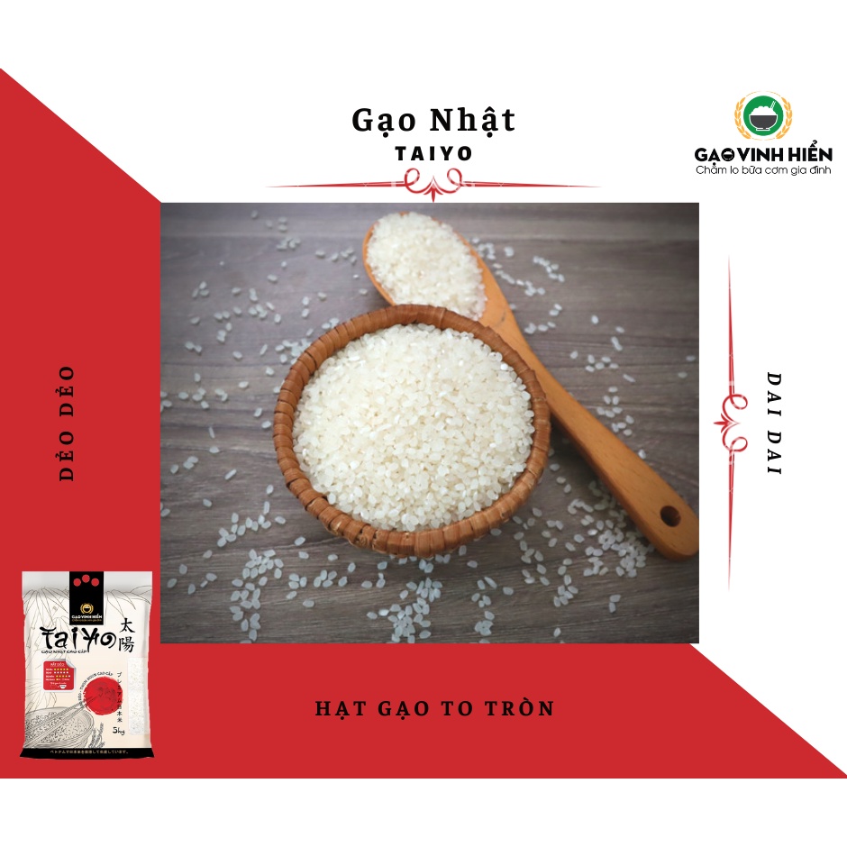 Gạo Nhật Taiyo Vinh Hiển cao cấp 5kg - Dẻo nhiều, mềm thơm, ngon cơm