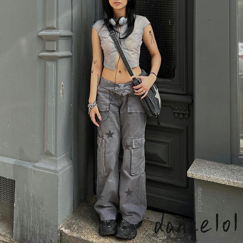 Quần Denim Lưng Thấp Dáng Suông Phong Cách Cổ Điển Hợp Thời Trang Cho Nữ Khiêu Vũ1O1 Y2K Gru