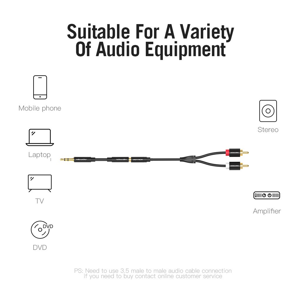 dây âm thanh lỗ cắm 3.5 sang 2 RCA Vention VABR01