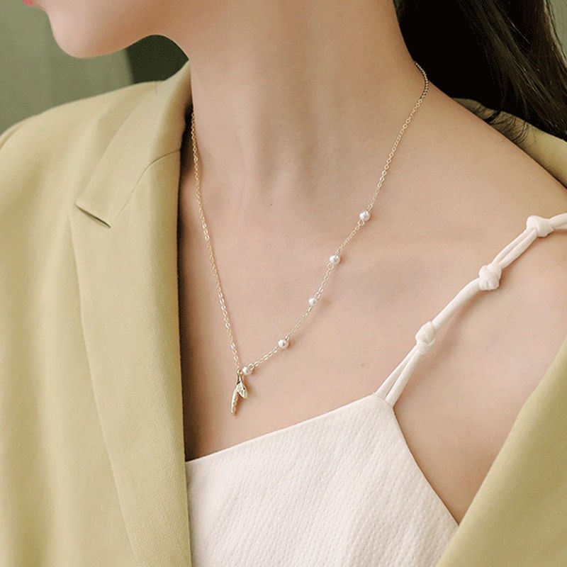 Dây Chuyền Hình Đuôi Cá Đính Ngọc Trai Sang Trọng Cho Nữ