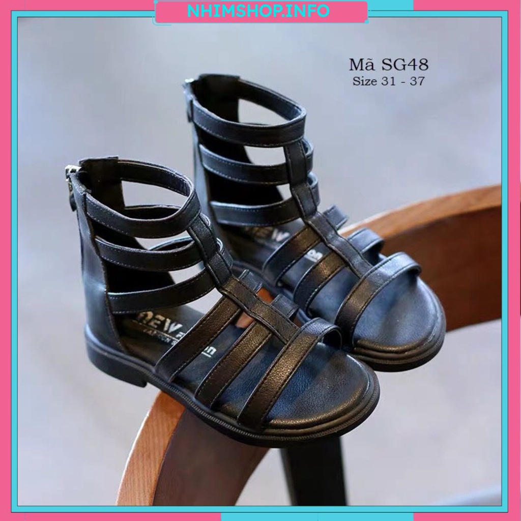 Sandal chiến binh bé gái 5 - 12 tuổi thời trang da mềm, màu đen dễ phối đồ đi chơi đi biển hè phong cách SG48