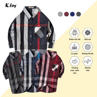 Áo Sơ Mi Nam Caro Kboy Shop Tay Dài Họa Tiết, Vải Cotton Spandex Form Rộng Big Size Thấm Hút Mồ Hôi - T1954