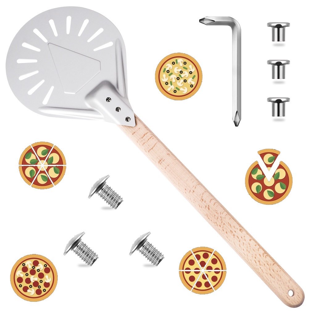 [takejoynew 0527] Round Pizza Paddle 7 Inch Aluminum Perforated Pizza Peel