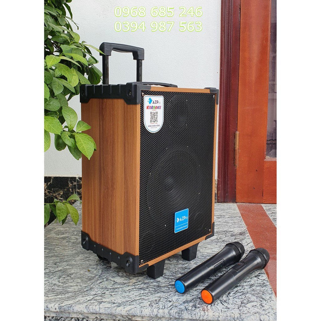Loa kéo karaoke mini AZPro AZ 8 bluetooth 2 mic Loa kẹo kéo di động thùng gỗ giá tốt