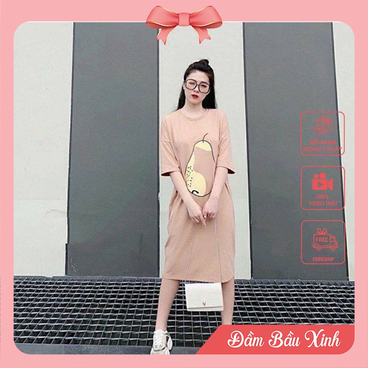 Đầm Suông Nữ Váy Dáng Dài In Họa Tiết Hình Hoa Quả Chất Thun Cotton Hàng VNXK | BigBuy360 - bigbuy360.vn