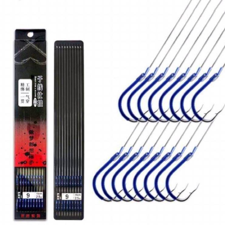 Hộp 10 bộ thẻo buộc sẵn câu đài(Lưỡi có ngạnh)hàng lưỡi nhập khẩu- phạm phương