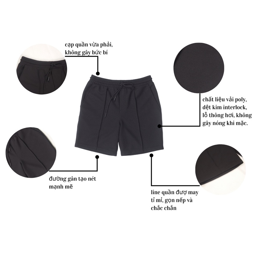 Quần đùi nam thể thao basic HUDOMAN form regular vừa vặn vải poly interlock chống nhăn bền màu thoáng mát QS-0010
