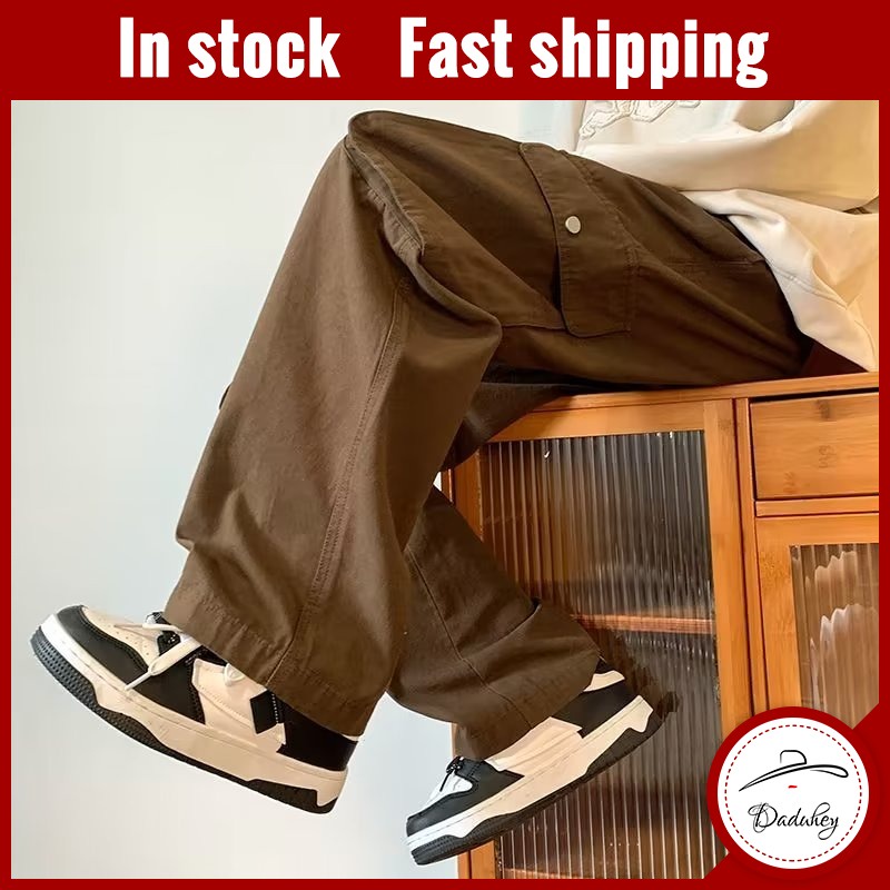 DaDuHey Men's and Women's Spring and Autumn High Street Retro Workwear Pants Ins Fashionable Versatile Multi-Pocket Straight Casual Pants
