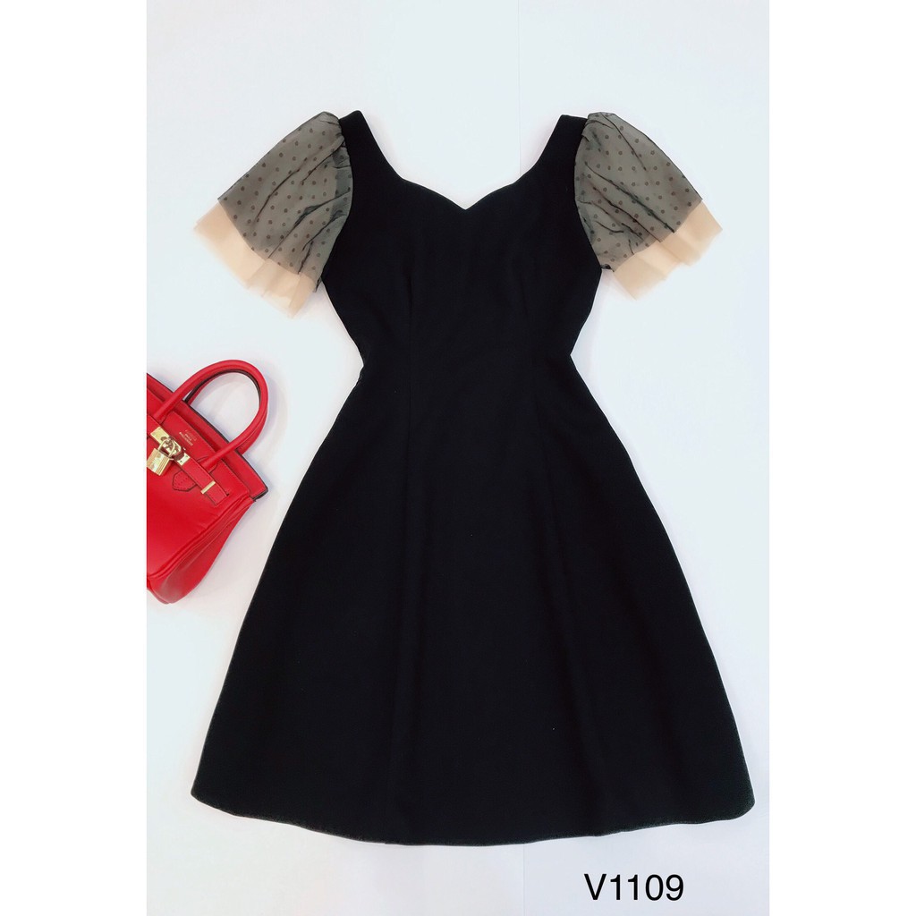[ xả kho ] MiD Đầm đen xòe tay lưới V1109