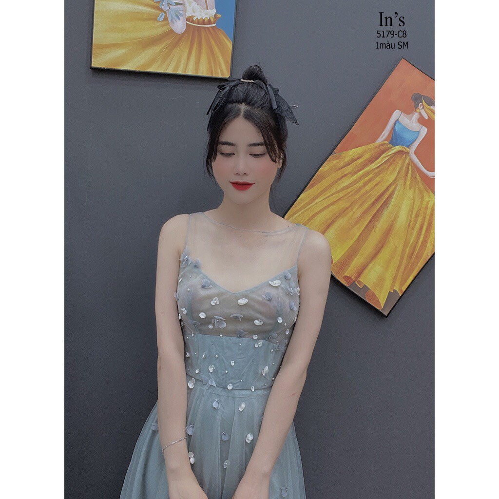 Váy dự tiệc đính hoa 3D cao cấp Đầm đính kim sa lấp lánh sang chảnh
