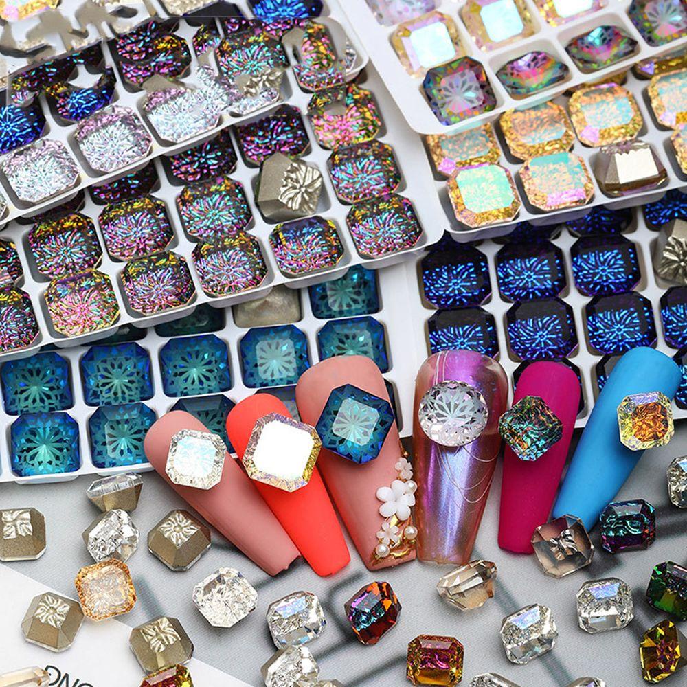 Miếng Dán Trang Trí Móng Tay Xinh Xắn|Phụ Kiện Làm Trang Sức Hình Vuông Bằng Thủy Tinh Nhiều Màu Sang Trọng|Hạt Charm Trang Trí Móng Tay