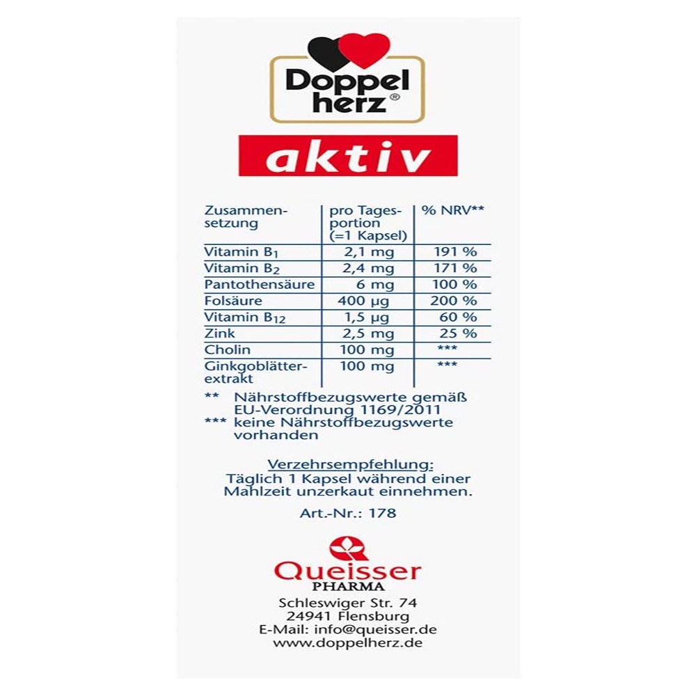 Viên Uống Bổ Não Doppelherz Ginkgo + B-Vitamins + Choline Giúp Tăng Cường Tuần Hoàn Não, Cải Thiện Trí Nhớ (Hộp 30 Viên)