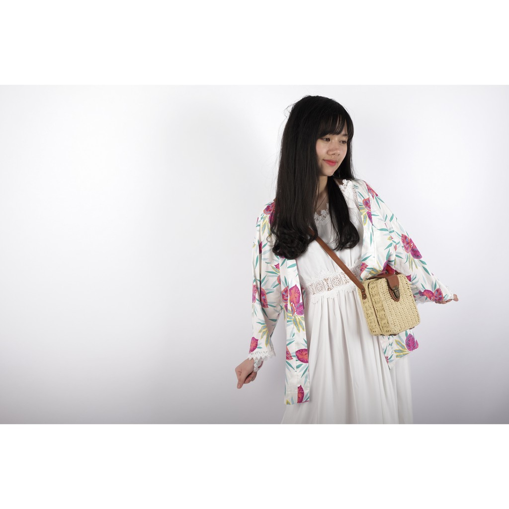 Áo khoác UPF cardigan kimono Pink tropical floral