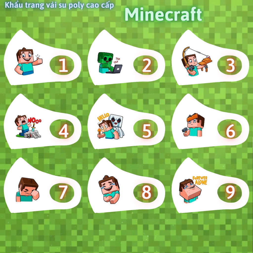 1 chiếc khẩu trang vải su poly 2 da cao cấp - Minecraft