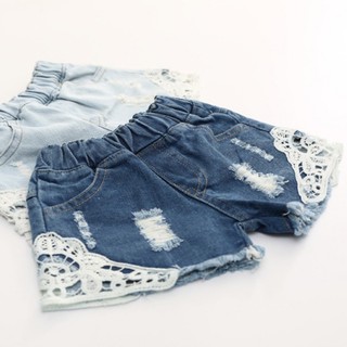 Quần Short Jeans Phối Ren Xinh Xắn Cho Bé Gái